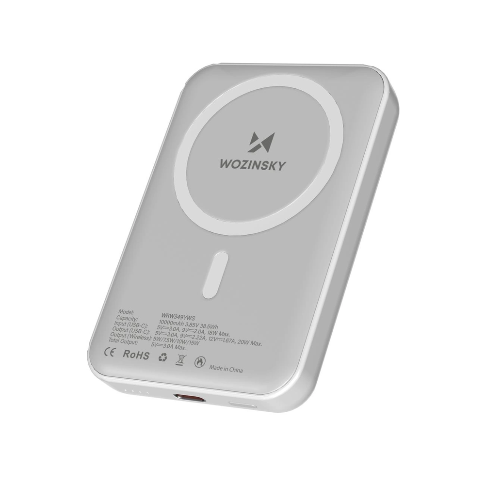 Wozinsky WRW349YWS 10000 mAh Magnetic Power Bank – baltos spalvos