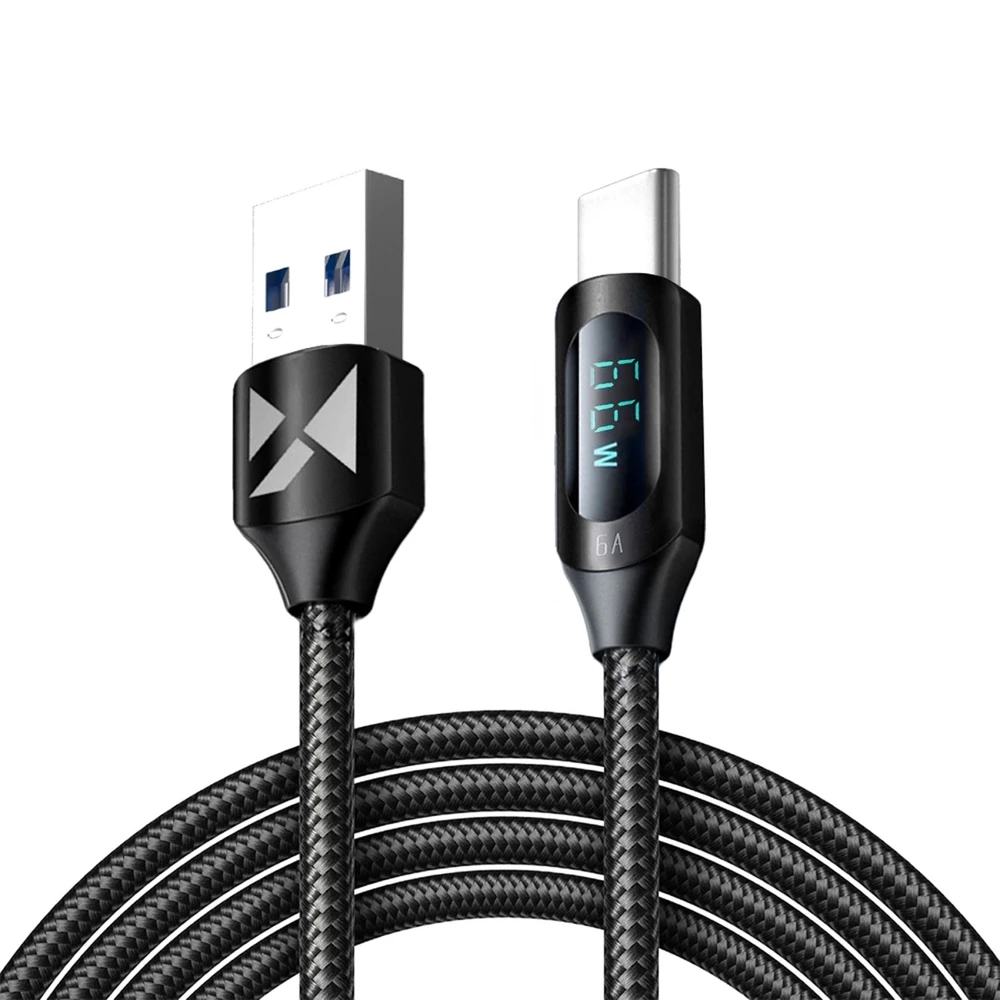 Kabelis USB A - USB C Wozinsky WUACC2 su ekranu 66W 6A 2m - juoda