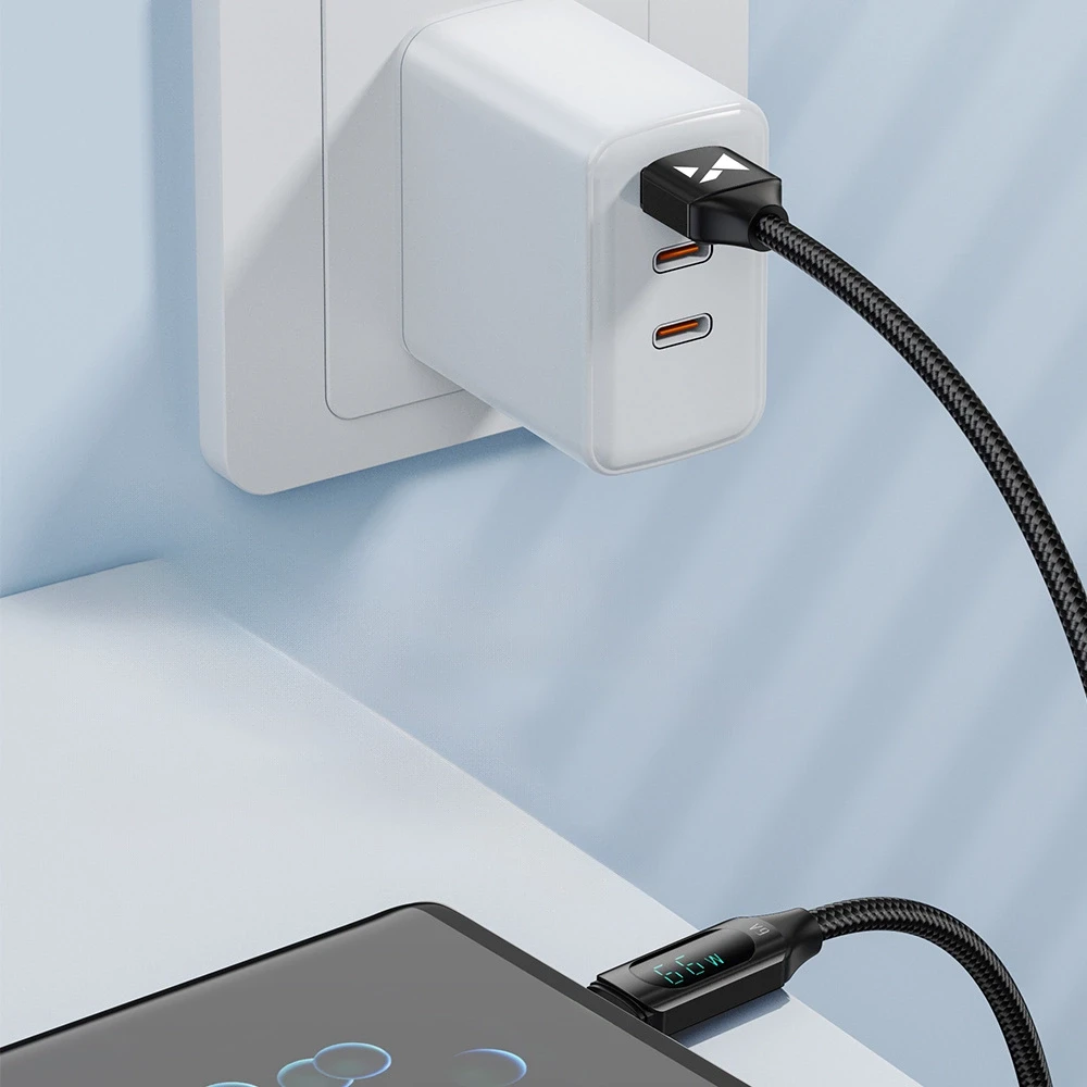 Kabelis USB A - USB C Wozinsky WUACC2 su ekranu 66W 6A 2m - juoda