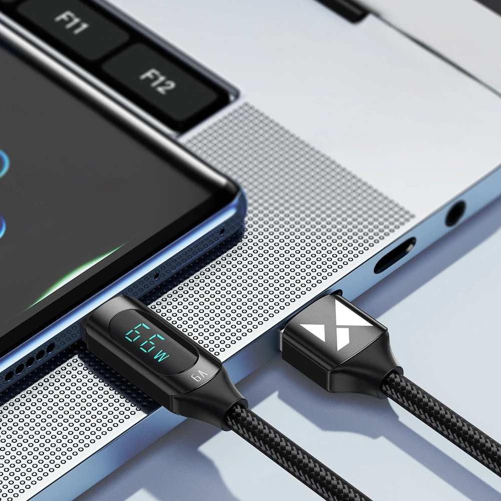 Kabelis USB A - USB C Wozinsky WUACC2 su ekranu 66W 6A 2m - juoda