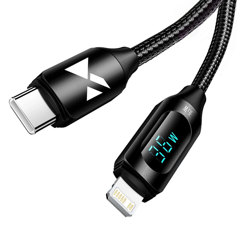 Wozinsky WUCLC2 Lightning - USB-C 36W 480Mb/s laidas 2m su ekranu - juodas
