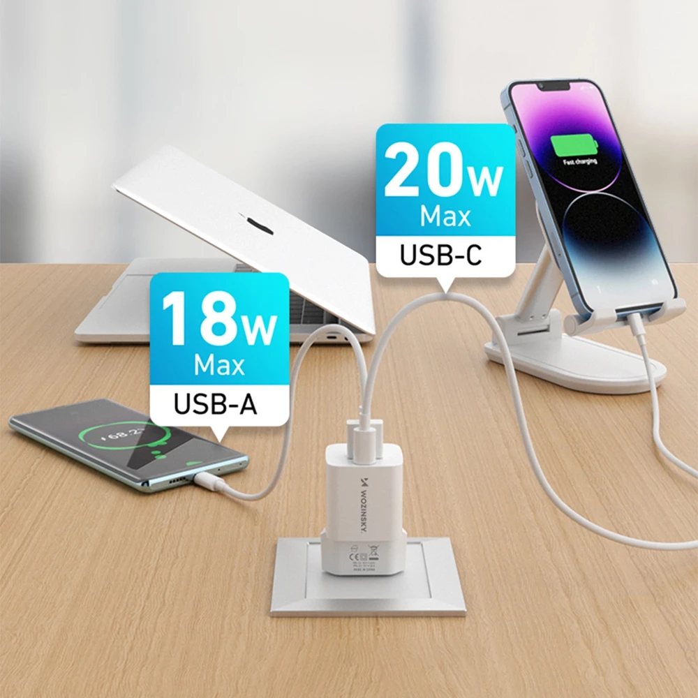 Wozinsky WWCEAC GaN USB-A USB-C 33W laidinis įkroviklis – baltos spalvos