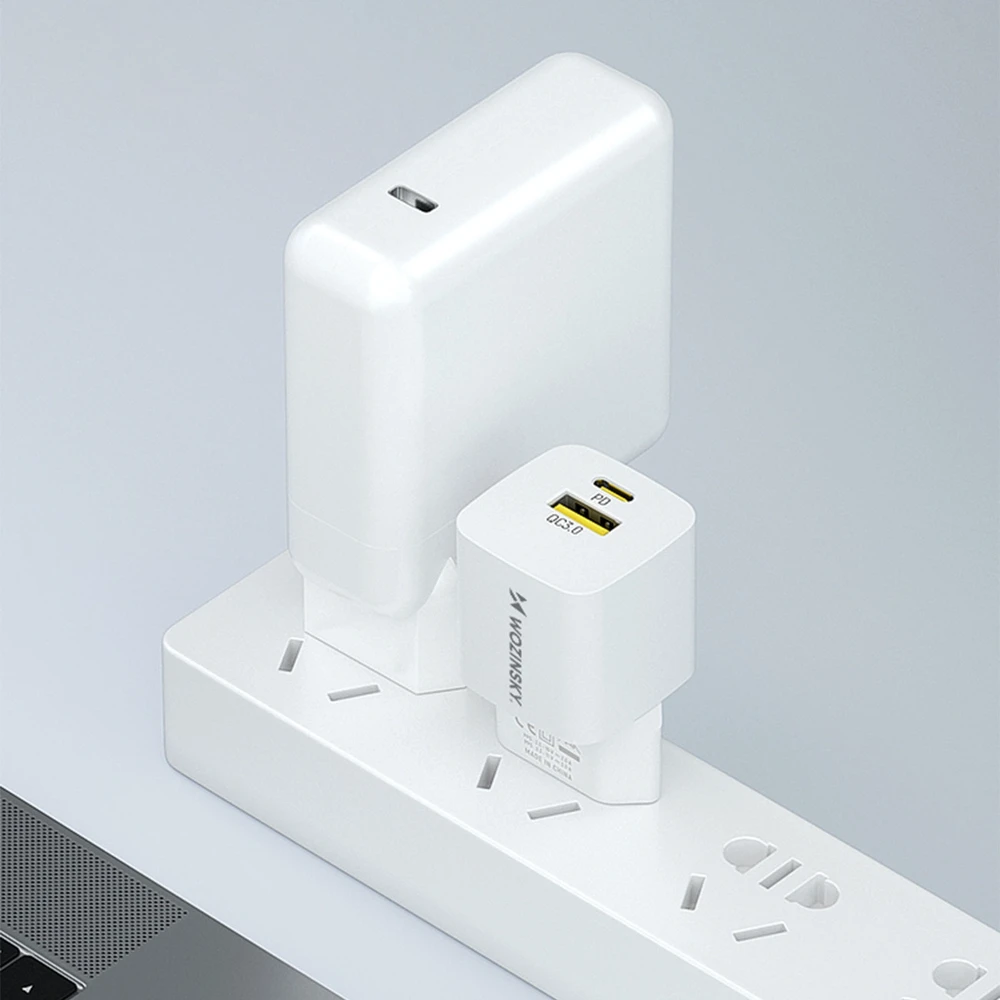 Wozinsky WWCEAC GaN USB-A USB-C 33W laidinis įkroviklis – baltos spalvos