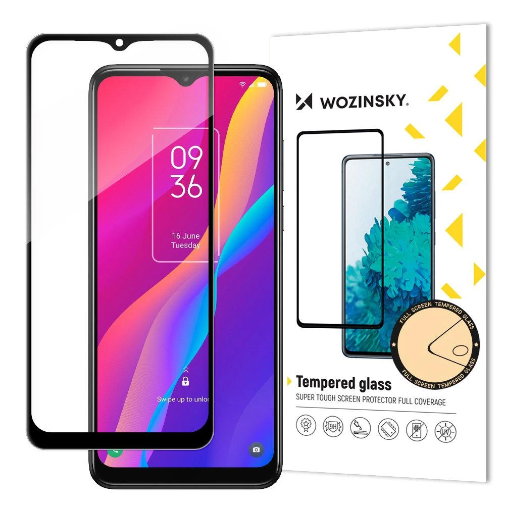 Wozinsky super tough Full Glue Apsauginis stiklas viso ekrano su Case Friendly TCL 30E juodu rėmeliu