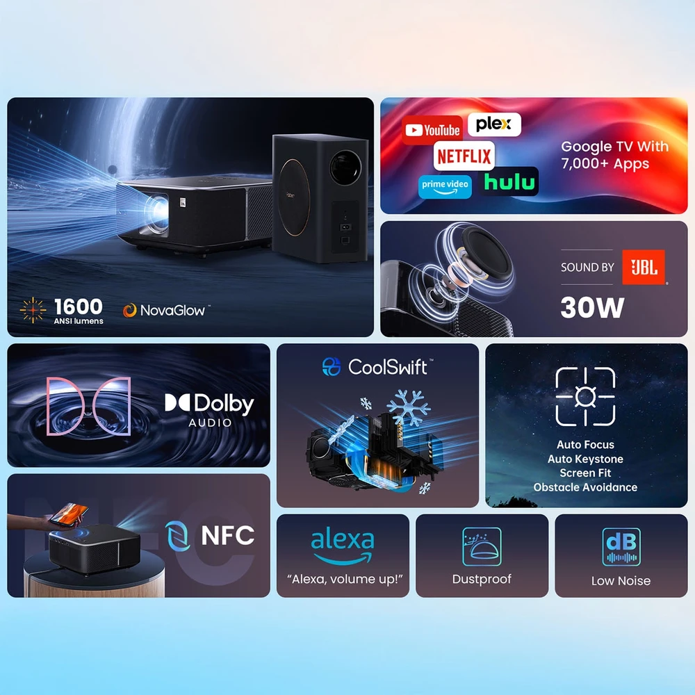 Projektorius Yaber K3 Pro LCD Full HD su JBL kolonėlėmis ir žemų dažnių kolonėle, juodas