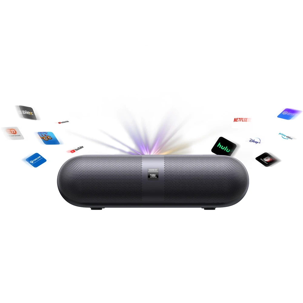 „Yaber K300s“ – išmanusis lazerinis projektorius namų kinui su „Google TV“, „JBL Sound“, itin trumpu projekcijos kampu, juodas