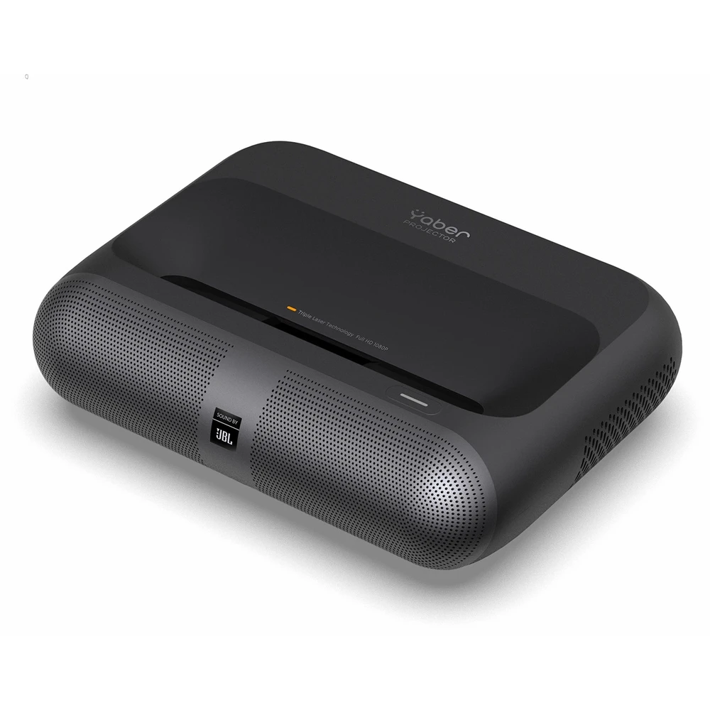„Yaber K300s“ – išmanusis lazerinis projektorius namų kinui su „Google TV“, „JBL Sound“, itin trumpu projekcijos kampu, juodas