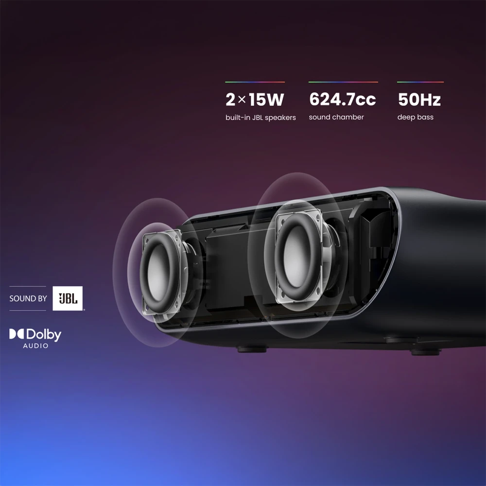 „Yaber K300s“ – išmanusis lazerinis projektorius namų kinui su „Google TV“, „JBL Sound“, itin trumpu projekcijos kampu, juodas