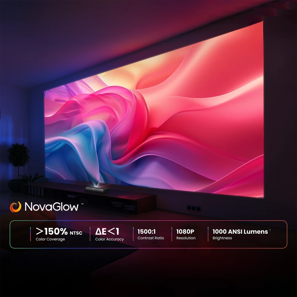 „Yaber K300s“ – išmanusis lazerinis projektorius namų kinui su „Google TV“, „JBL Sound“, itin trumpu projekcijos kampu, juodas