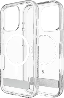 ZAGG Crystal Palace Snap Kickstand MagSafe dėklas su stovu iPhone 16 Pro – skaidrus