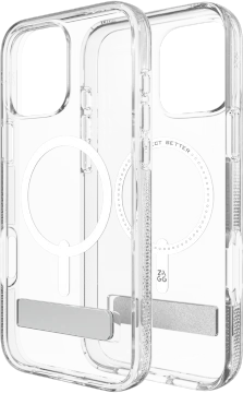 ZAGG Crystal Palace Snap Kickstand MagSafe dėklas su stovu, skirtas iPhone 16 Pro Max – skaidrus
