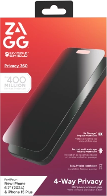 ZAGG InvisibleShield Glass Elite Privacy 360, skirtas iPhone 15 Plus / 16 Plus