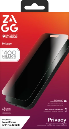 „ZAGG InvisibleShield Glass Elite“ privatumas, skirtas „iPhone 16 Pro Max“.