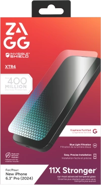 ZAGG InvisibleShield Glass XTR4 grafeno ekrano apsauga su Mėlyna šviesos filtru, skirta iPhone 16 Pro
