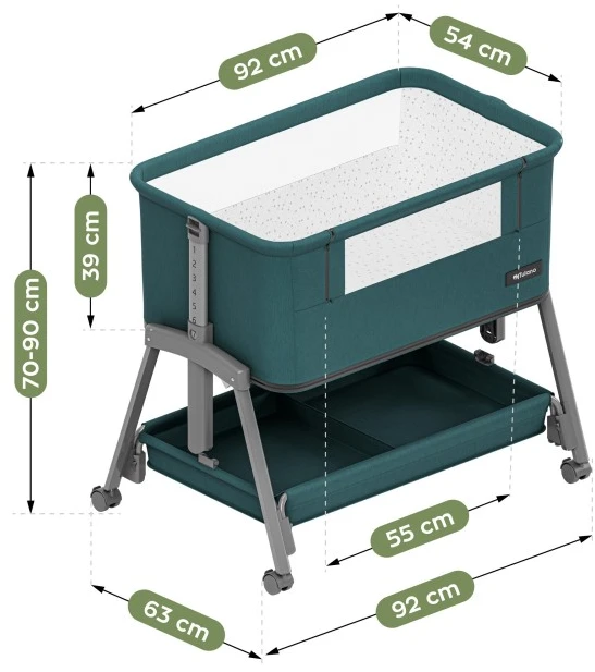 Bedside travel cot Dream 55 Žalias