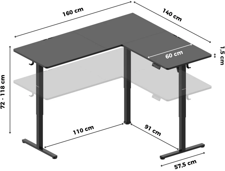 Electric desk Hero 9.3 Juodas