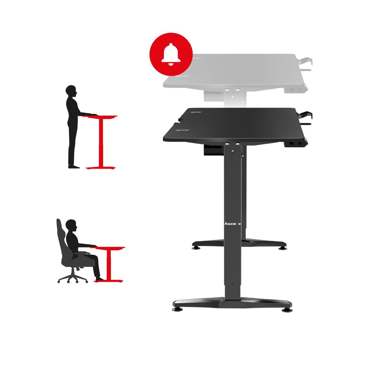 Žaidimų stalas Huzaro Hero 8.5 Gaming Desk, Motorizuotas, Reguliuojamo aukščio 740-1190mm, Juodos spalvos