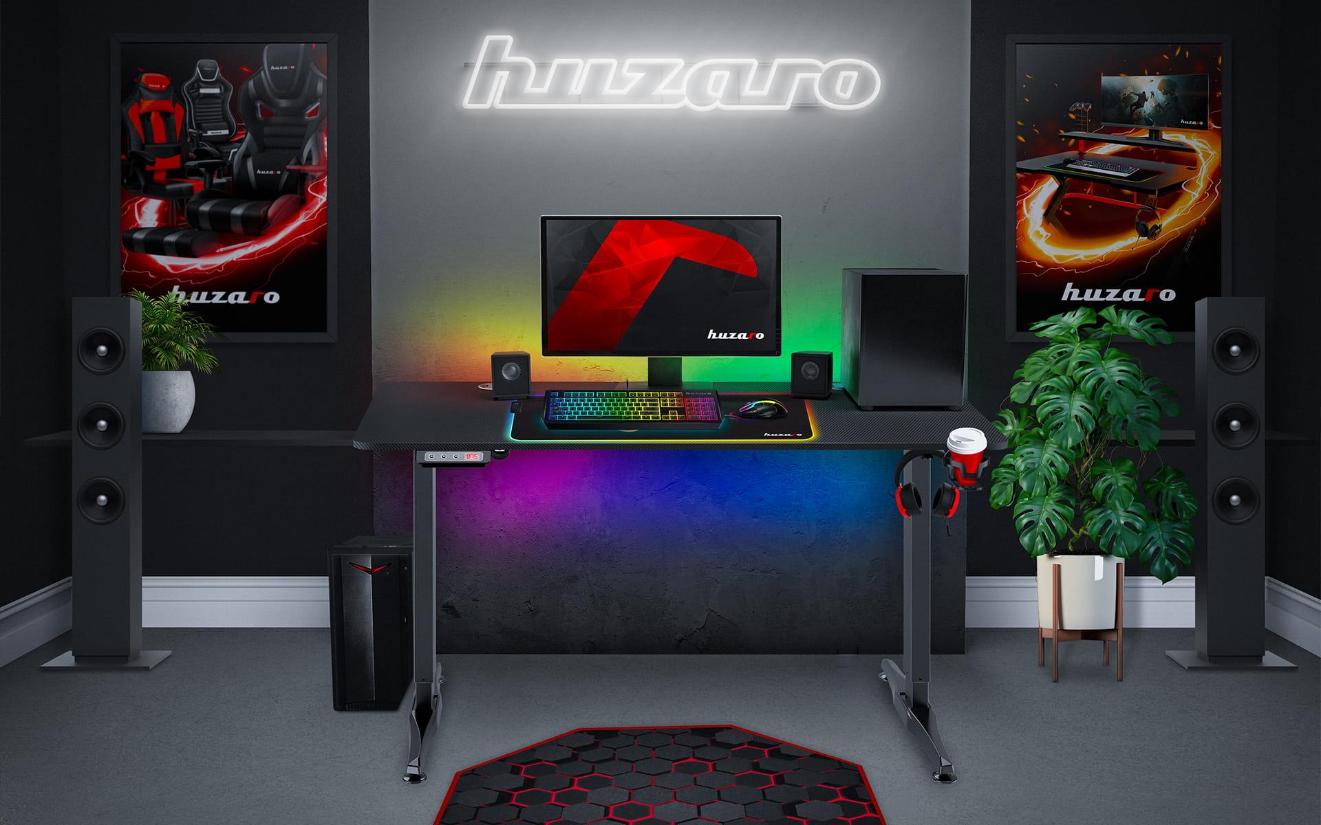 Žaidimų stalas Huzaro Hero 8.5 Gaming Desk, Motorizuotas, Reguliuojamo aukščio 740-1190mm, Juodos spalvos
