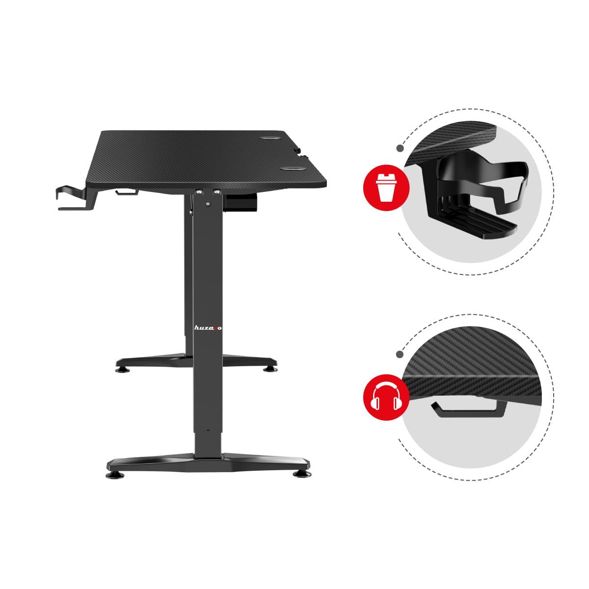 Žaidimų stalas Huzaro Hero 8.5 Gaming Desk, Motorizuotas, Reguliuojamo aukščio 740-1190mm, Juodos spalvos