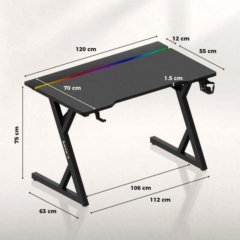 Gaming Desk Huzaro Hero 2.4 RGB Juodas