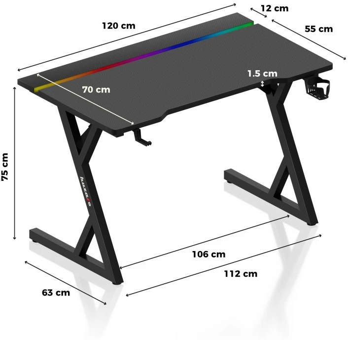 Gaming Desk Huzaro Hero 2.4 RGB Juodas