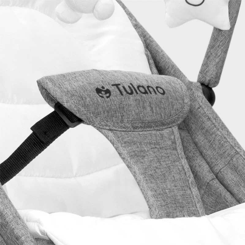 TULANO kūdikių rokeris, pilkos spalvos, lavinantys, reguliuojami žaislai