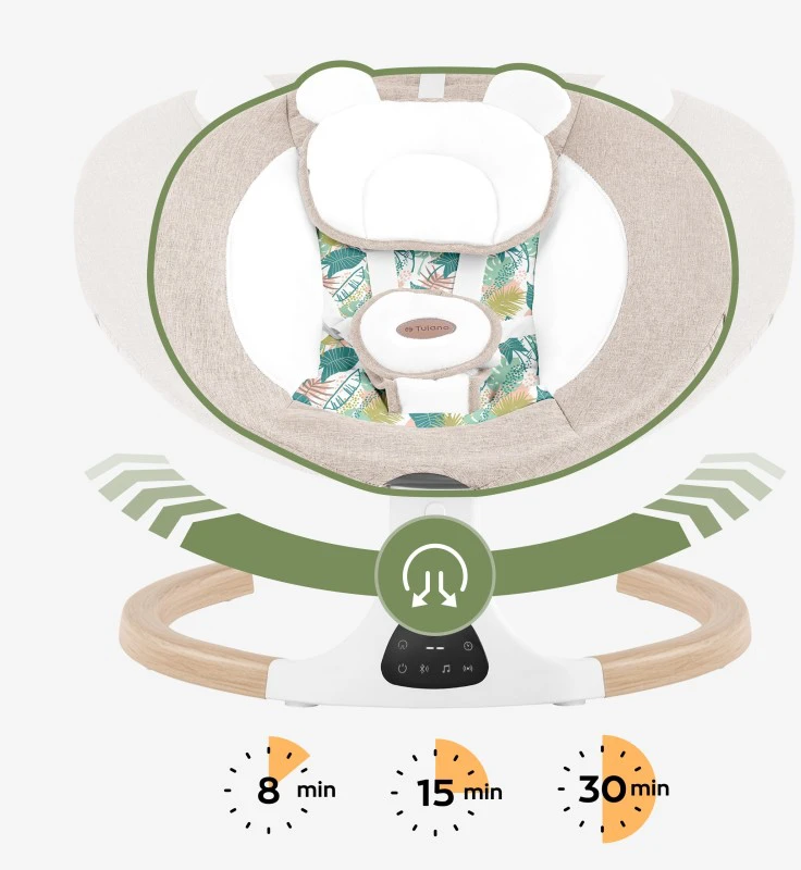 TULANO smėlio spalvos elektrinė supama kėdutė kūdikiams, bluetooth muzika