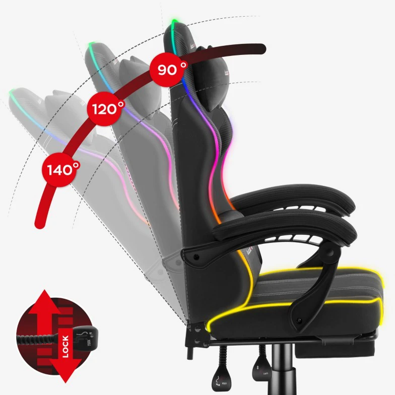 Žaidimų kėdė Huzaro Force 3.7 RGB, juodos spalvos