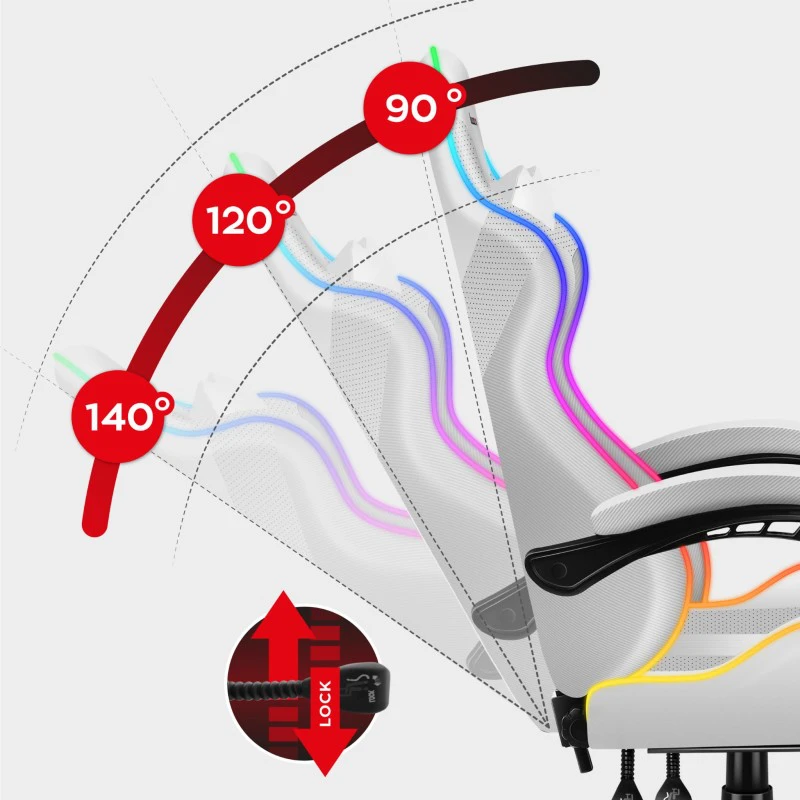 Žaidimų kėdė Huzaro Force 4.7 RGB, Baltos spalvos
