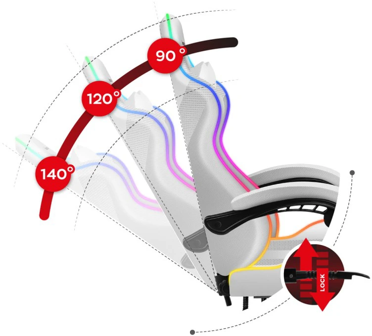 Žaidimų kėdė Huzaro Force 4.7 RGB, Baltos spalvos