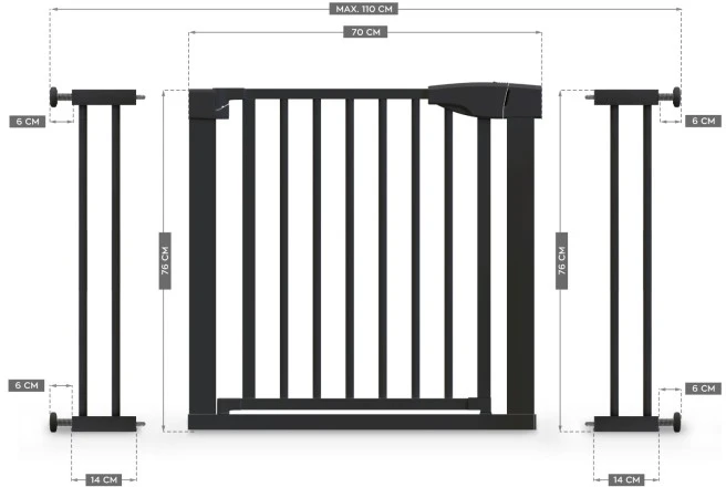 Laiptų ir praėjimų apsauga varteliai „Tulano Guardian 3.0 Juodas“, reguliuojami 75-110 cm, juodos spalvos