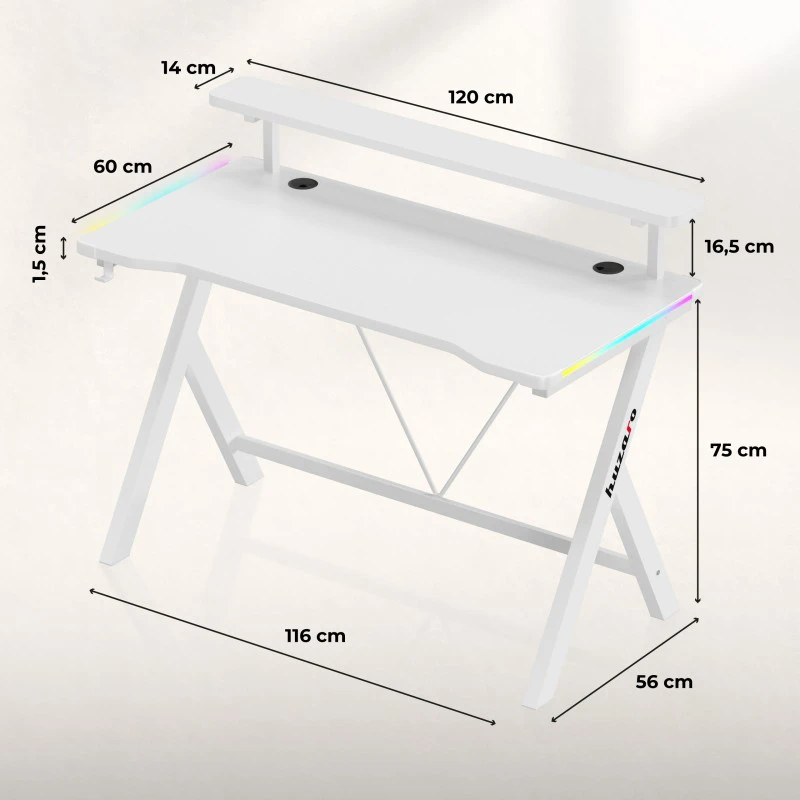 Huzaro Hero 1.9 RGB Baltas Gaming Desk