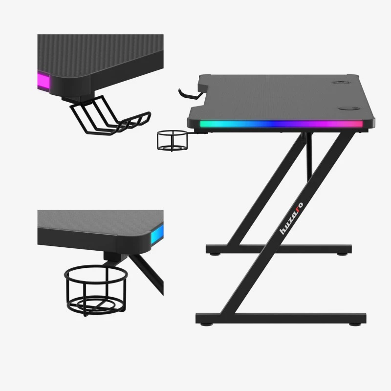 Žaidimų stalas Huzaro Hero 2.5 RGB, Juodas