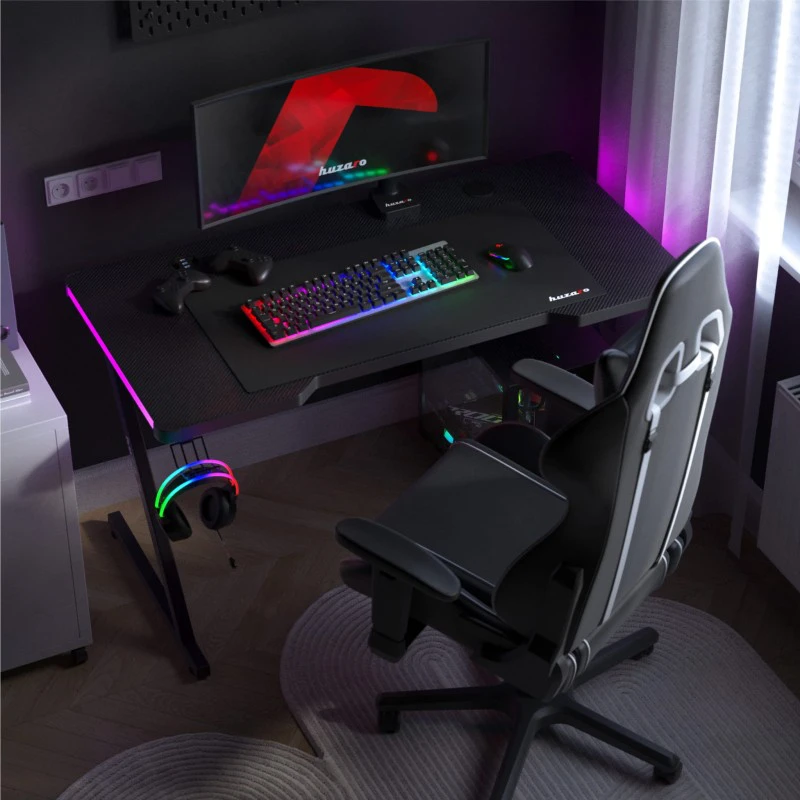 Žaidimų stalas Huzaro Hero 2.5 RGB, Juodas