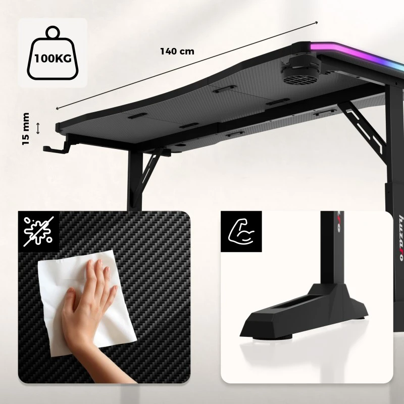 Huzaro Hero 3.6 RGB Juodas gaming desk