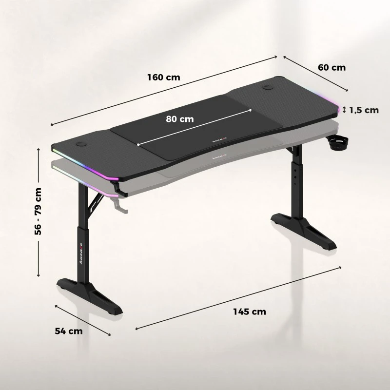Huzaro Hero 4.6 RGB Juodas Gaming Desk