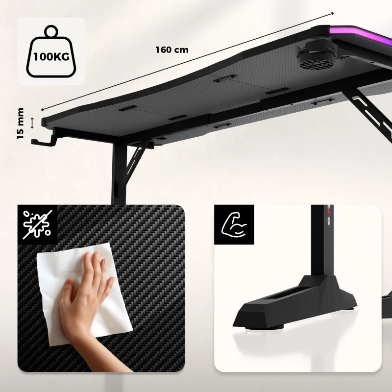 Huzaro Hero 4.6 RGB Juodas Gaming Desk
