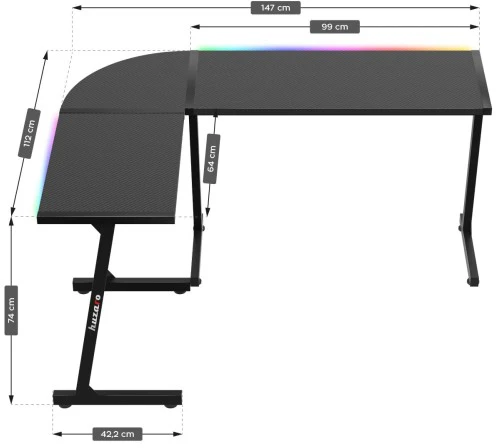 Kampinis žaidimų stalas Huzaro Hero 6.0 RGB, Juodas