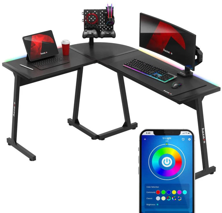 Kampinis žaidimų stalas Huzaro Hero 6.0 RGB, Juodas