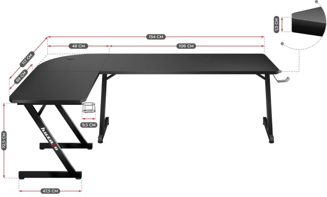Hero 7.0 154 cm corner gaming desk