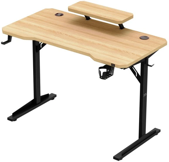 Costway Leader 5.1 ąžuolo spalvos 115 cm kompiuterio stalas su lentyna