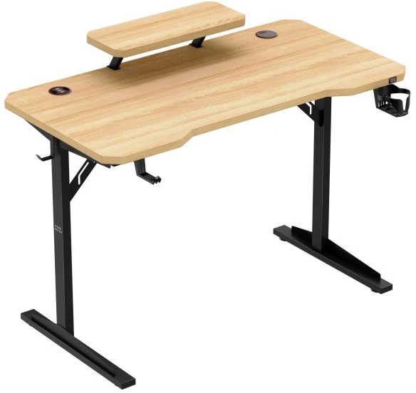 Costway Leader 5.1 ąžuolo spalvos 115 cm kompiuterio stalas su lentyna