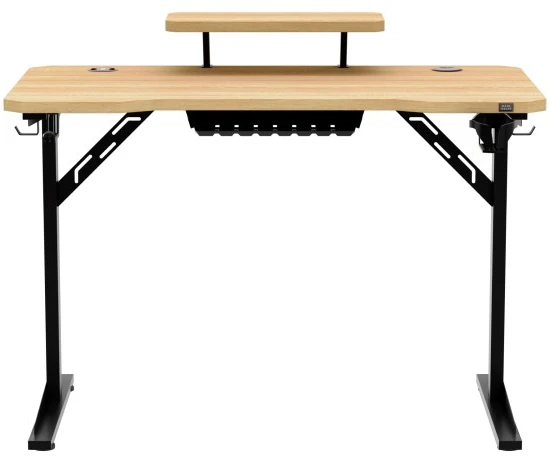Costway Leader 5.1 ąžuolo spalvos 115 cm kompiuterio stalas su lentyna