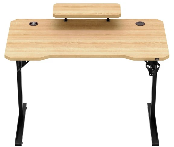 Costway Leader 5.1 ąžuolo spalvos 115 cm kompiuterio stalas su lentyna