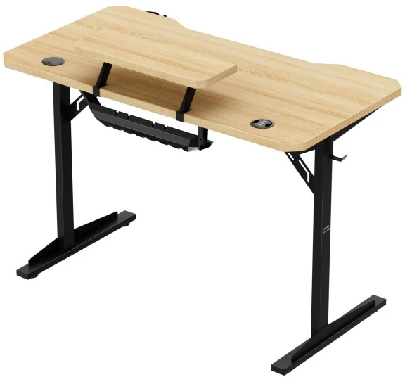Costway Leader 5.1 ąžuolo spalvos 115 cm kompiuterio stalas su lentyna