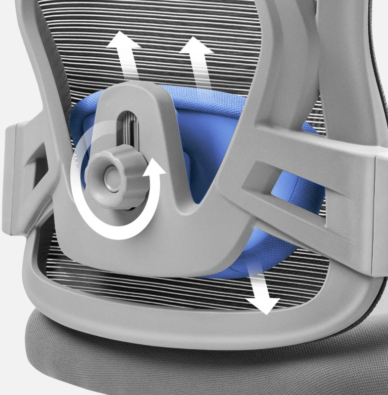 Ergonominės kėdės nugaros atremties reguliavimo mechanizmas