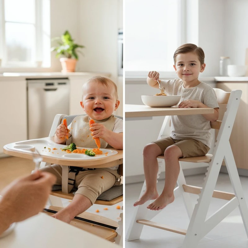 TULANO 4in1 medinė maitinimo kėdutė vaikams su pagalvėlėmis 6m+ iki 40kg