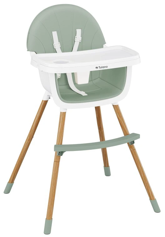 TULANO sulankstoma maitinimo kėdutė, medinė, žalia, 2in1, 25kg, 6 mėn-6 metai