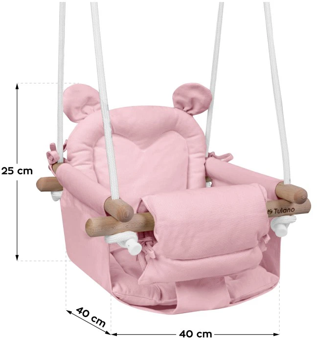 TULANO medinės sūpynės vaikams namams ir sodui BEAR HOP 30 Rožinė 6m+