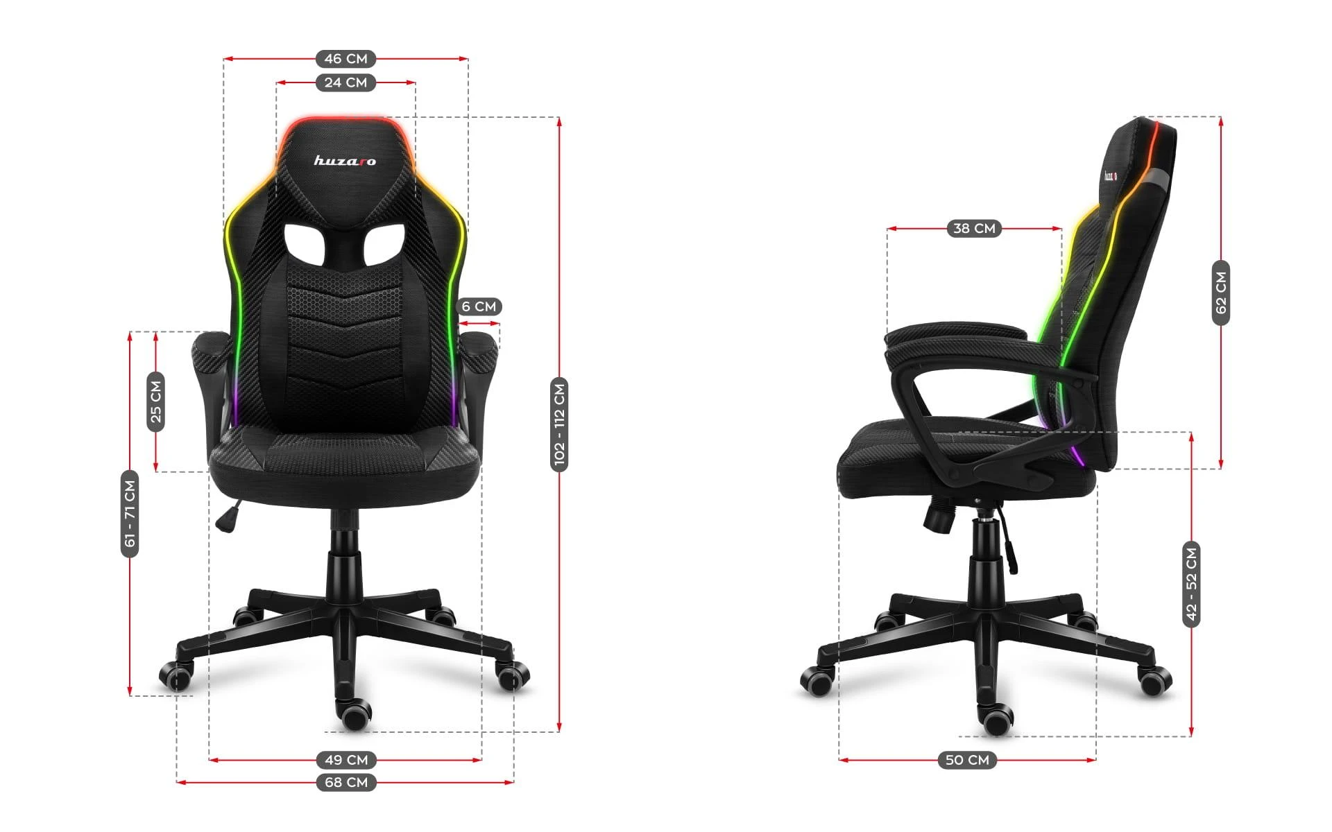 Žaidimų kėdė Huzaro Force 2.5 RGB Carbon Mesh su pašvietimu Gaming Chair, Juoda